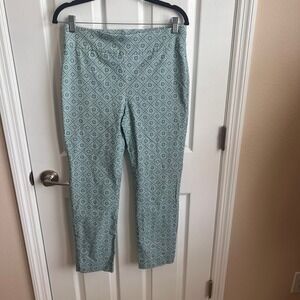 Chico's Pull On Pants Geometric Print Stretch Casual Comfy Blue‎ Size 0R small